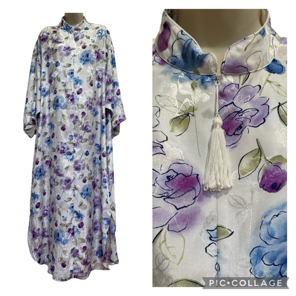 Vintage Valerie Stevens Woman Zip Front Mandarin Collar Robe House Dress Pockets